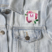 Badge Carré 5 Cm Beau Monogramme Rose de Glam rose et or (En situation)