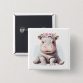 Badge Carré 5 Cm Bébé adorable Hippopotamus (Devant & derrière)