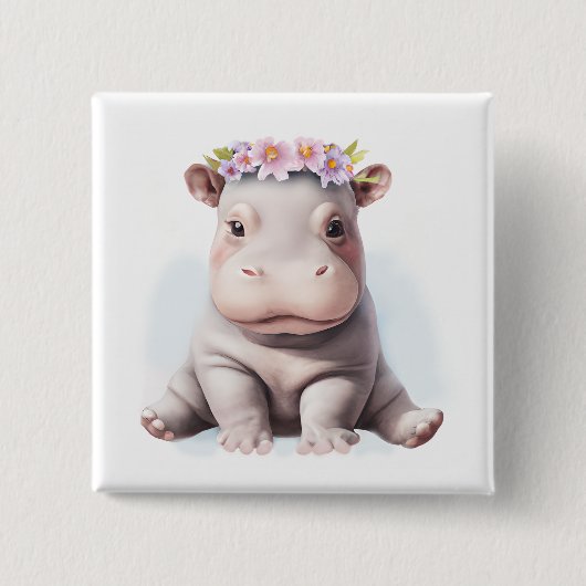 Badge Carré 5 Cm Bébé adorable Hippopotamus (Devant)