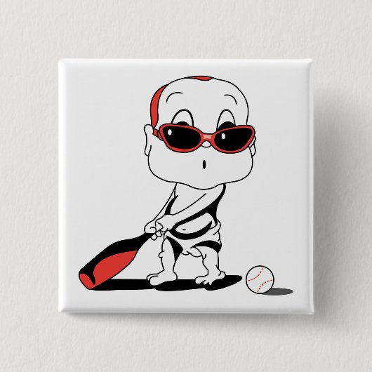 Badge Carré 5 Cm bébé baseball (Devant)
