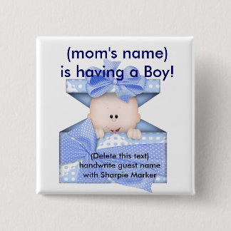 Badge Carré 5 Cm Bébé bleu Baby shower Nom épingles