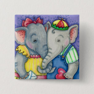 BADGE CARRÉ 5 CM BÉBÉ ÉLÉPHANTS PREMIER AMOUR, PACHYDERME MILIEUX
