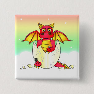 Badge Carré 5 Cm Bébé mignon de dragon en oeuf criqué - rouge/ja