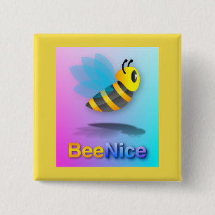 Badge Carré 5 Cm Bee Nice - Bouton Carré