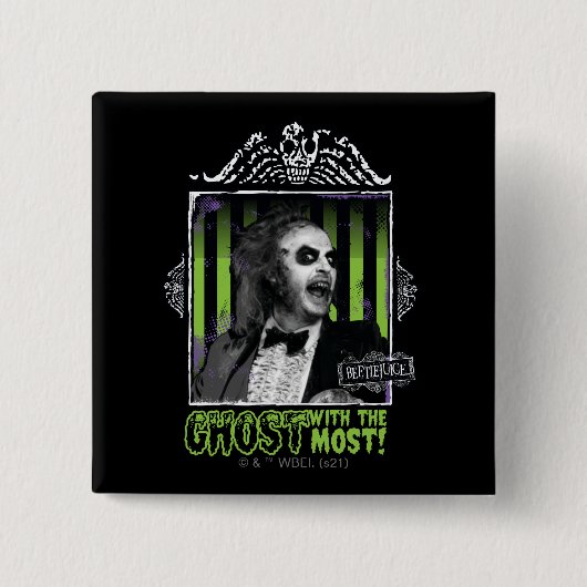 Badge Carré 5 Cm Beetlejuice | "Ghost With The Most" Portrait (Devant)