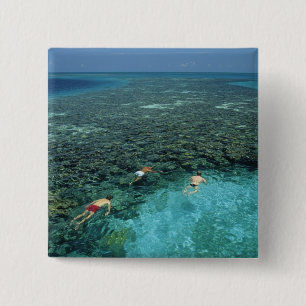 Badge Carré 5 Cm Belize, récif barrière, récif Lighthouse, bleu