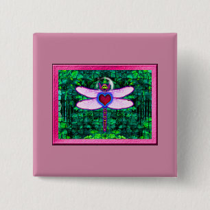 Badge Carré 5 Cm Belle Artwor encadrée "Crackel Framed Dragonfly"