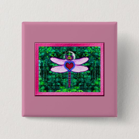 Badge Carré 5 Cm Belle Artwor encadrée "Crackel Framed Dragonfly" (Devant)