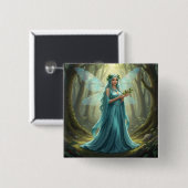 Badge Carré 5 Cm Belle Décembre Turquoise Fairy (Devant & derrière)