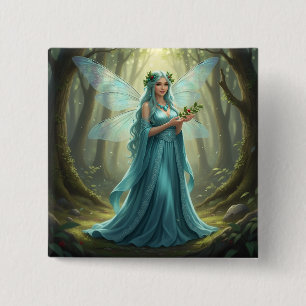 Badge Carré 5 Cm Belle Décembre Turquoise Fairy
