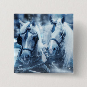 Badge Carré 5 Cm Belle équipe Cheval Hiver Conduite photo