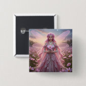 Badge Carré 5 Cm Belle Fée Opal Octobre (Devant & derrière)