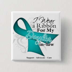 Badge Carré 5 Cm Belle-fille - conscience turquoise de ruban