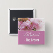 Badge Carré 5 Cm Belle fleur de cerisier rose marié (Devant & derrière)