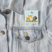 Badge Carré 5 Cm Belle forêt Animaux Caricature Whimsical (En situation)