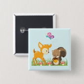 Badge Carré 5 Cm Belle forêt Animaux Caricature Whimsical (Devant & derrière)