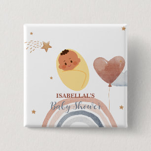 Badge Carré 5 Cm Belle lune étoile baby shower enfants afro-américa