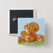 Badge Carré 5 Cm Belle noix d'écureuil adorable (Devant & derrière)