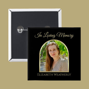 Badge Carré 5 Cm Belle photo Arc sur le bouton Noir Funéraire