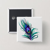 Badge Carré 5 Cm Belle plume de paon (Devant & derrière)