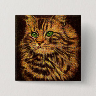 Badge Carré 5 Cm belle tabby à cheveux longs imprimé chat