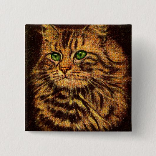 Badge Carré 5 Cm belle tabby à cheveux longs imprimé chat (Devant)