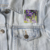 Badge Carré 5 Cm Belles Fleurs De Wisteria En Aquarelle (En situation)