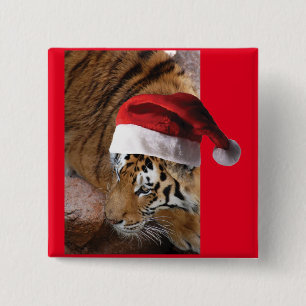 Badge Carré 5 Cm Bengale Tiger Père Noël