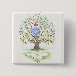 Badge Carré 5 Cm Berceau de bébé dans un arbre des coeurs et de