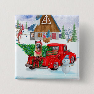 Badge Carré 5 Cm Berger Allemand En Livraison De Noël Camion Neige