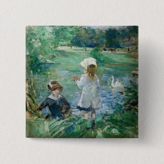 Badge Carré 5 Cm Berthe Morisot - À côté d'un lac (Devant)