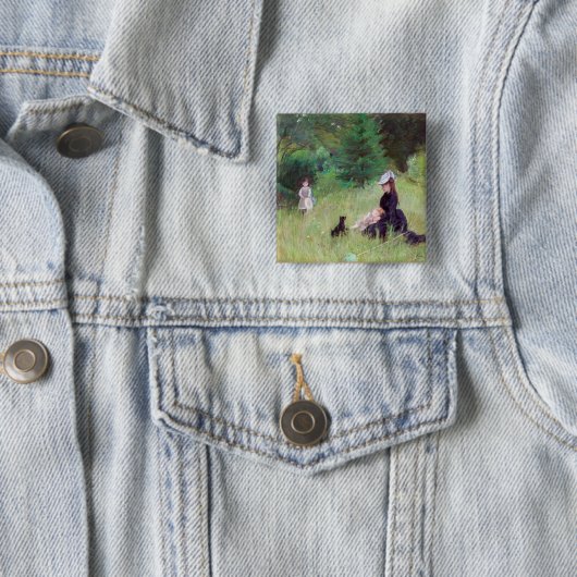 Badge Carré 5 Cm Berthe Morisot - Dans un parc (En situation)