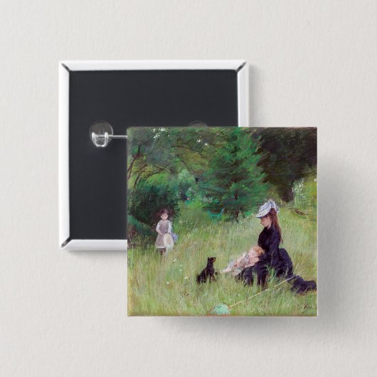 Badge Carré 5 Cm Berthe Morisot - Dans un parc (Devant & derrière)