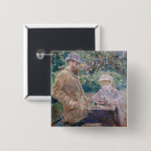 Badge Carré 5 Cm Berthe Morisot - Eugene Manet avec sa fille (Devant & derrière)