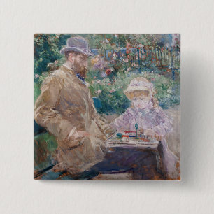 Badge Carré 5 Cm Berthe Morisot - Eugene Manet avec sa fille