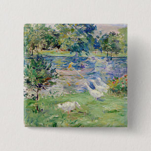 Badge Carré 5 Cm Berthe Morisot - Jeune fille dans un bateau avec d