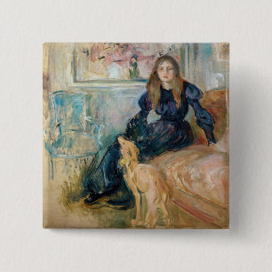 Badge Carré 5 Cm Berthe Morisot - Julie et son lévrier Laerte
