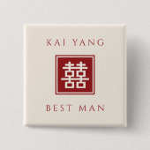 Badge Carré 5 Cm BEST MAN Carré Double Bonheur Mariage chinois (Devant)