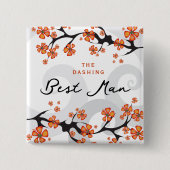 Badge Carré 5 Cm BEST MAN Hibiscus Swirls Tropical Mariage Nom Bali (Devant)