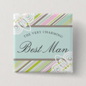 Badge Carré 5 Cm BEST MAN Sweet Garden Stripes Nom du Mariage Balis (Devant)