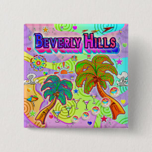 Badge Carré 5 Cm Beverly Hills Vacation Target Bouton