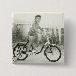 Badge Carré 5 Cm Bicyclette d'équitation de fille