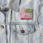 Badge Carré 5 Cm Bicyclettes roses (En situation)
