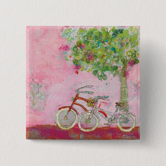 Badge Carré 5 Cm Bicyclettes roses (Devant)