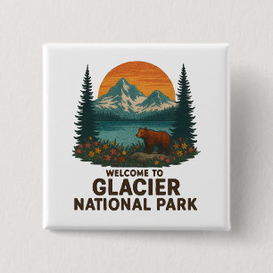 Badge Carré 5 Cm Bienvenue au parc national des Glaciers de Brodery