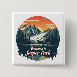 Badge Carré 5 Cm Bienvenue au parc national du Canada Jasper