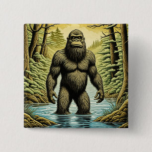 Badge Carré 5 Cm Bigfoot debout dans le dessin sur l'eau