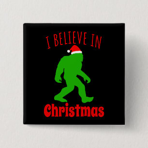 Badge Carré 5 Cm Bigfoot drôle Je crois en Noël