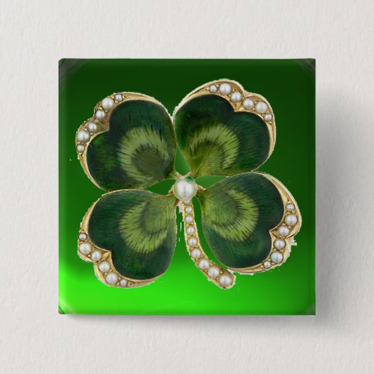 Badge Carré 5 Cm Bijou Shamrock Gold Saint Patrick avec perles (Devant)