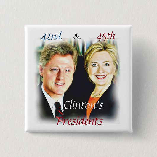 Badge Carré 5 Cm Bill Clinton et Hillary Clinton_ (Devant)
